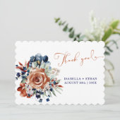 ネイビーブルーと焦げオレンジ結婚のサンキューカード 招待状 (スタンド正面)