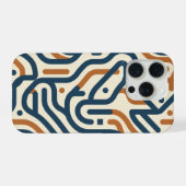 ネイビーブルーと焦茶色の幾何学模様メイズ iPhoneケース (裏面横)