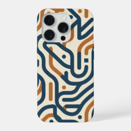 ネイビーブルーと焦茶色の幾何学模様メイズ iPhone 15 PROケース