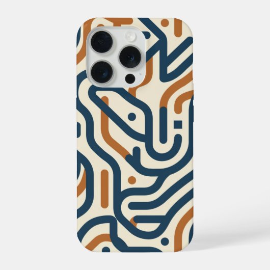 ネイビーブルーと焦茶色の幾何学模様メイズ iPhoneケース (裏面)
