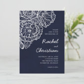 ネイビーブルーと白いラインアートポピーの花 招待状 (スタンド正面)