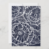 ネイビーブルーと白いラインアートポピーの花 招待状 (裏面)