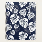 ネイビーブルーと白い熱帯地方の葉 |フローラ プランナー手帳 (正面)