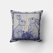 ネイビーブルーと白うさぎタイル枕可愛い クッション (裏面)