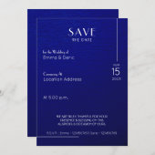 ネイビーブルーと白のテキストラフテキスチャー Save the Date 招待状 (正面/裏面)