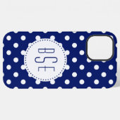 ネイビーブルーと白のドットとモノグラム iPhoneケース (裏面横)