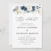 ネイビーブルーと白のバラの結婚式招待状 招待状 (正面)