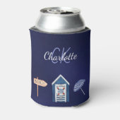 ネイビーブルーと白のビーチプールのモノグラム 缶クーラー (缶裏面)