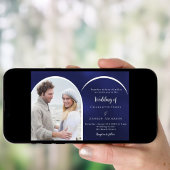 ネイビーブルーと白の写真アーチウェディング 招待状