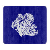 ネイビーブルーと白の海岸沿いの装飾サンゴ カッティングボード (正面)