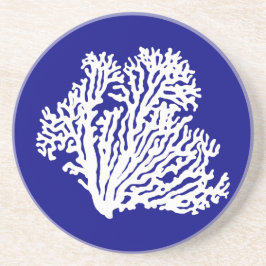 ネイビーブルーと白の海岸沿いの装飾サンゴ コースター