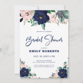 ネイビーブルーと白の海産の花開花 招待状 (正面)