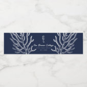 ネイビーブルーと白の航海のウミウマとサンゴ ペットボトルラベル (シングルラベル)