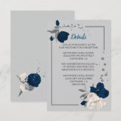 ネイビーブルーと白の花にシルバーの葉のディテール エンクロージャーカード (正面/裏面)