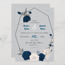 ネイビーブルーと白の花の幾何学的な結婚式