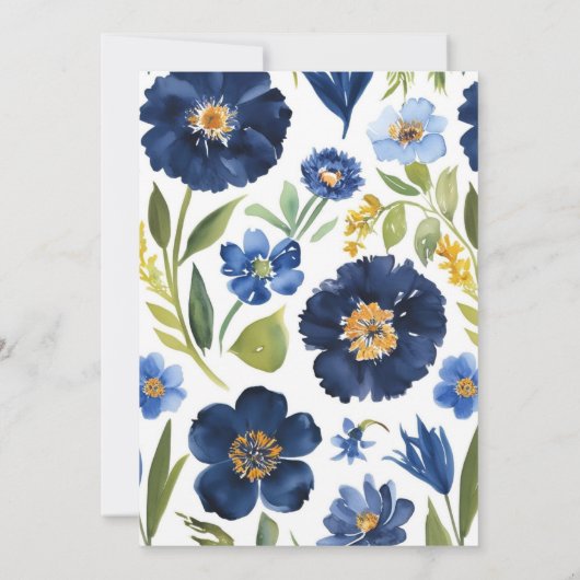 ネイビーブルーと白エレガントフローラ結婚ズ 招待状 (裏面)