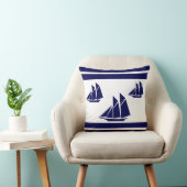 ネイビーブルーと白ストライプのと帆船 クッション (椅子)