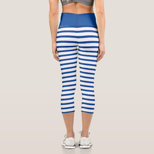 ネイビーブルーと白ストライプの色 カプリレギンス (裏面)