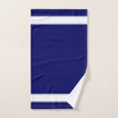 ネイビーブルーと白ミニマリスト風呂のモノグラム バスタオルセット (ハンドタオル)