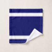 ネイビーブルーと白ミニマリスト風呂のモノグラム バスタオルセット (ウォッシュタオル)