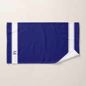 ネイビーブルーと白ミニマリスト風呂のモノグラム バスタオルセット (ハンドタオル)
