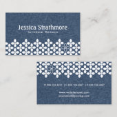 ネイビーブルーと白モダン花 名刺 (正面/裏面)