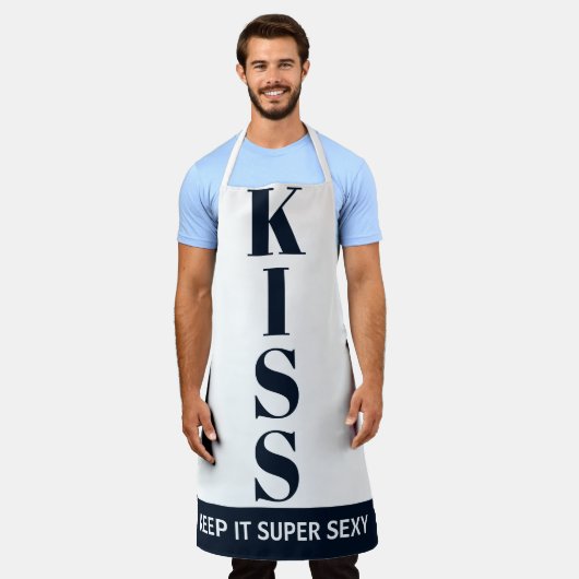 ネイビーブルーと白保いItセクシすごいーキス エプロン (着用した状態)