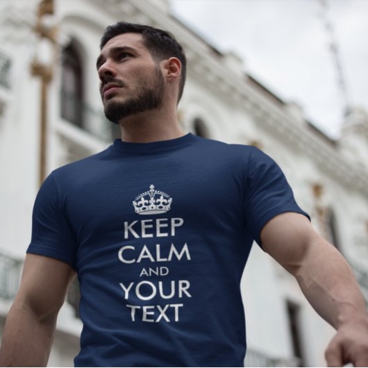 ネイビーブルーと白保のCalmとYour Text Tシャツ