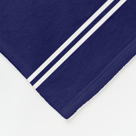 ネイビーブルーと白航海のいかりとライン フリースブランケット (角)