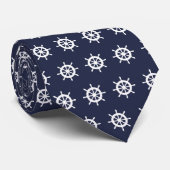 ネイビーブルーと白航海の船輪のネックタイ ネクタイ (ロール)