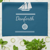 ネイビーブルーと白航海の色 キッチンタオル (折り畳み)