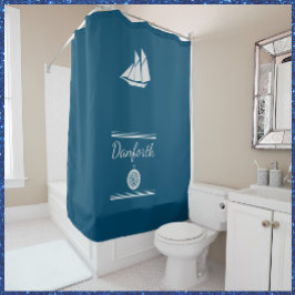 ネイビーブルーと白航海の色 シャワーカーテン
