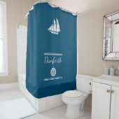 ネイビーブルーと白航海の色 シャワーカーテン (インサイチュ)