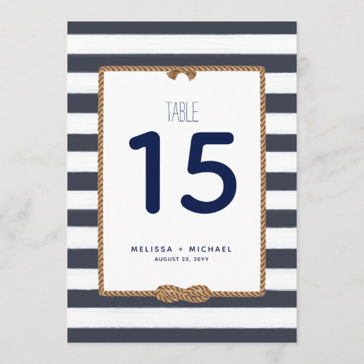 ネイビーブルーと航海のホワイトノットテーブル番号(5 x 7) 招待状 (裏面)