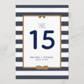 ネイビーブルーと航海のホワイトノットテーブル番号(5 x 7) 招待状 (正面)