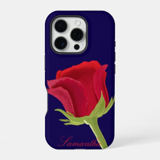 ネイビーブルーと赤いバラ iPhoneケース (裏面)