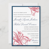 ネイビーブルーと赤い渦巻き結婚式招待状 招待状 (正面)