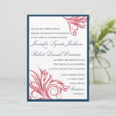 ネイビーブルーと赤い渦巻き結婚式招待状 招待状 (スタンド正面)