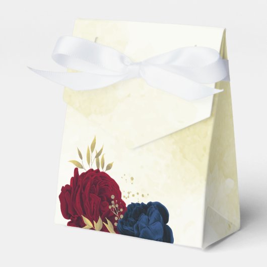 ネイビーブルーと赤い花の緑結婚色 フェイバーボックス (正面サイド)