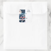 ネイビーブルーと赤い雪の風景クリスマス スクエアシール (バッグ)