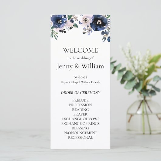 ネイビーブルーと赤面ピンクエレガントフローラ結婚ズ (スタンド正面)