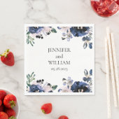 ネイビーブルーと赤面ピンクエレガントフローラ結婚ズ スタンダードランチョンナプキン (インサイチュ)