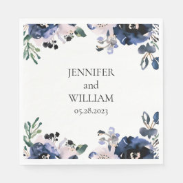 ネイビーブルーと赤面ピンクエレガントフローラ結婚ズ スタンダードランチョンナプキン