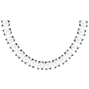 ネイビーブルーと赤面ピンクエレガントフローラ結婚ズ バンティングフラッグ