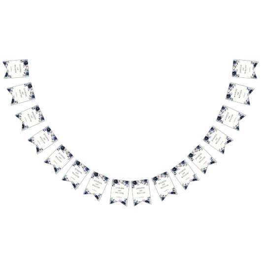 ネイビーブルーと赤面ピンクエレガントフローラ結婚ズ バンティングフラッグ (全)