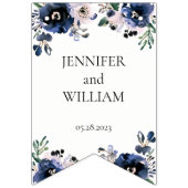 ネイビーブルーと赤面ピンクエレガントフローラ結婚ズ バンティングフラッグ (第1の旗)