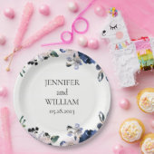 ネイビーブルーと赤面ピンクエレガントフローラ結婚ズ ペーパープレート (パーティー)