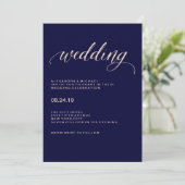 ネイビーブルーと赤面ピンクタイポグラフィ結婚ズ 招待状 (スタンド正面)
