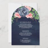 ネイビーブルーと赤面ピンクフローラオールインワン結婚ズ 招待状 (裏面)