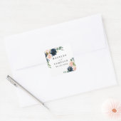 ネイビーブルーと赤面ピンクフローラカントリーウェディング スクエアシール (封筒)